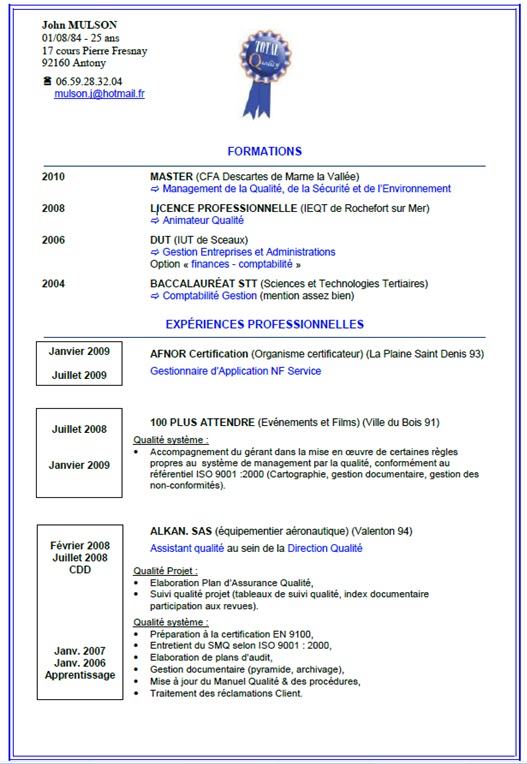 exemple d un cv cuisinier